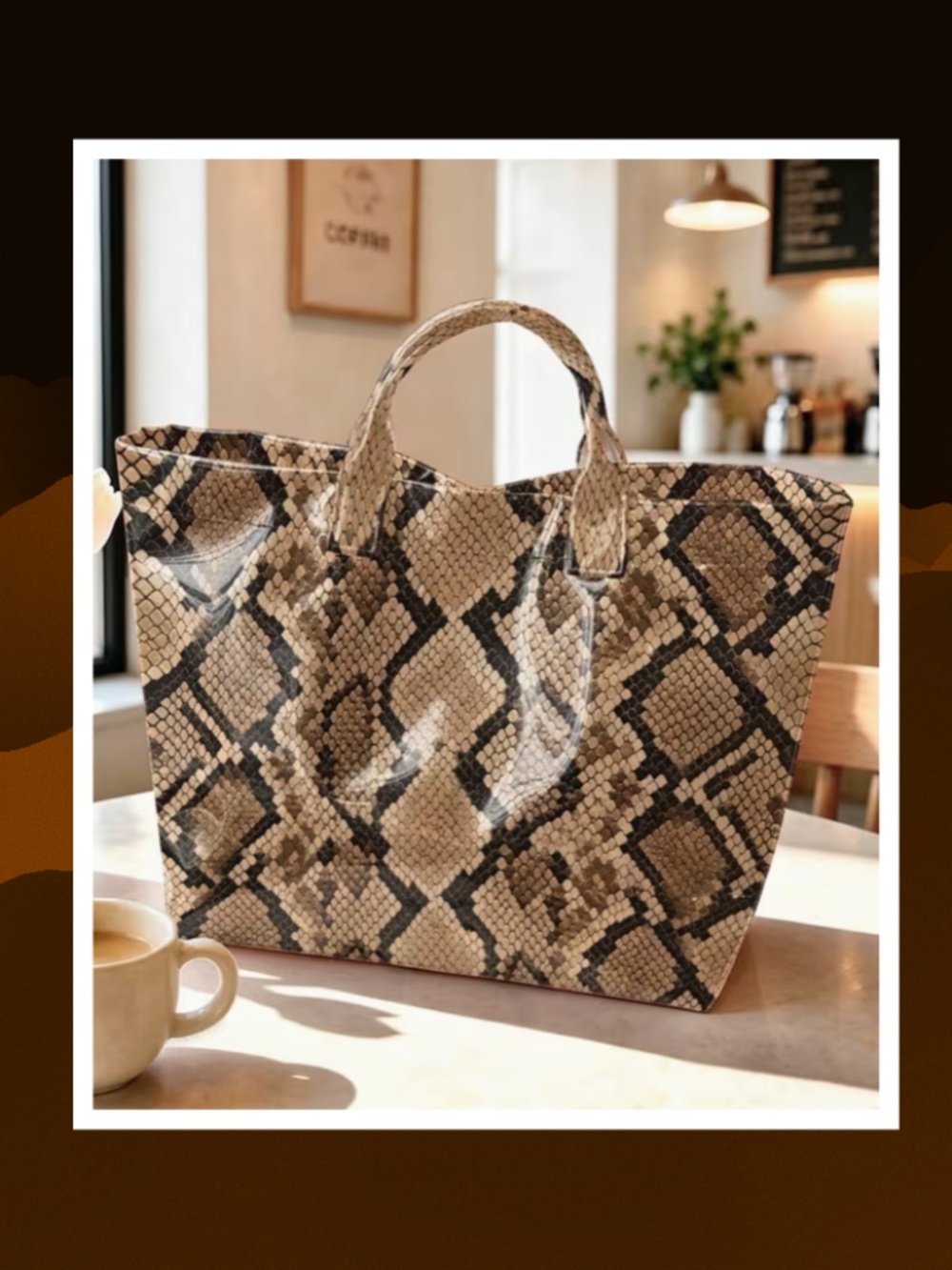Adorable Vinyl Covered Tote - Snakeskin